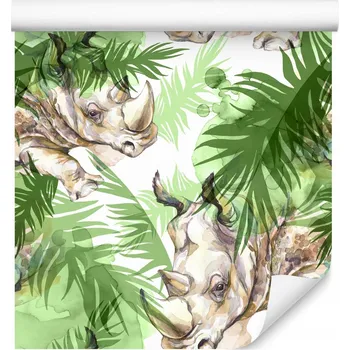 Fototapeta Tapeta do ložnice NOSOROŽCI Tropické listy 3D