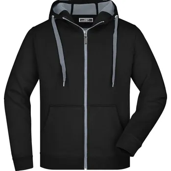 pracovní mikina James & Nicholson Mikina Doubleface JN 355 na zip, pánská COT02035580905-black/carbo 2XL Černá/carbon