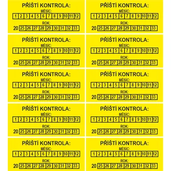 Samolepící etiketa Štítek PŘÍŠTÍ KONTROLA 9 let - 2025-33 samolepící vinylová fólie arch 10 ks 70x30mm žlutá