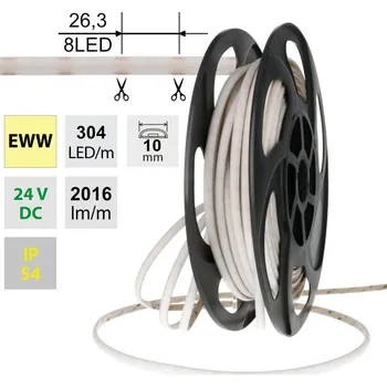 LED páska LED pásek SOB EWW, 304LED/m, 19W/m, DC 24V, 2016lm/m, CRI90, IP54, modul 26,3mm, 10mm, 50m