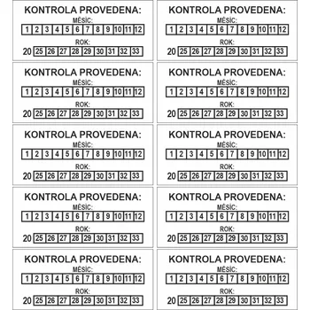 Samolepící etiketa Štítek KONTROLA PROVEDENA 9 let - 2025-33 samolepící vinylová fólie arch 10 ks 70x30mm bílá