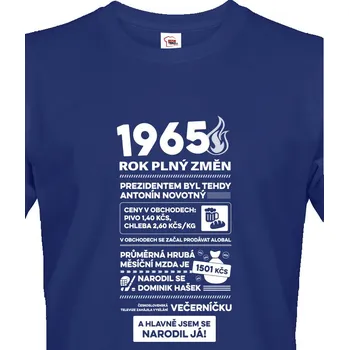 Pánské tričko Pánské tričko 1965 rok plný změn, Barva Modrá, Velikost 4XL, Canvas Pánské tričko s krátkým rukávem Bezvatriko.cz 2836