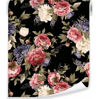 Fototapeta Tapeta KVĚTY PIVOŇKY 3D Černá Tapeta na Zeď