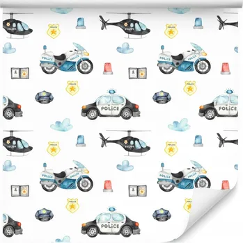 Fototapeta Tapeta pro děti POLICIE Odznaky Motorky Auta