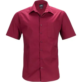 Pánská košile James & Nicholson Košile JN 644, popelínová, business, krátký rukáv COT02064405404-wine XL Vínová