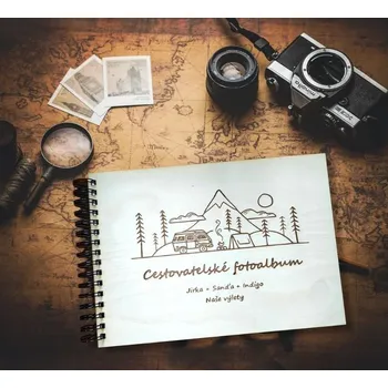Fotoalbum Dřevěné cestovatelské fotoalbum, nebo s vlastním motivem Viz foto: Cena za návrh viz foto