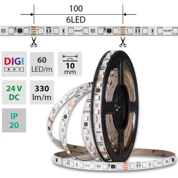 LED páska LED pásek SMD5050 RGB SPI, 60LED/m, 12W/m, DC24V, 330lm/m, IP20, 10mm, 5m