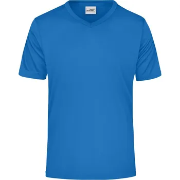 Pracovní oblečení James & Nicholson Tričko JN 736 s výstřihem do V, sportovní, krátký rukáv, pánské COT02073605002-royal M Modrá královská