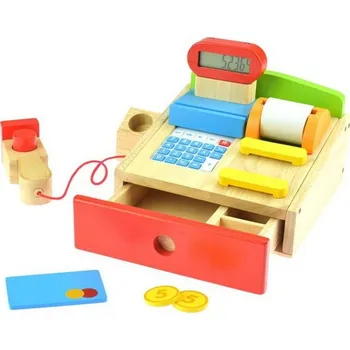 Dřevěná hračka Goki Dřevěná prodejní kasa se zvukem do obchůdku, 23x18,5x14 cm