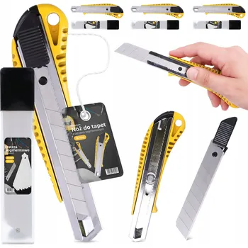 Pracovní nůž 3x NŮŽ NA TAPETY Řezák ČALOUNICKÝ Na Karton KOVOVÝ Zámek 33x Náhradní Čepele