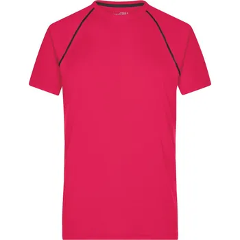 pracovní tričko James & Nicholson Tričko JN 496, funkční, krátký rukáv, pánské COT020496r9601-bright pink S Růžová/šedá