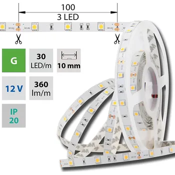 LED páska LED pásek SMD5050 G, 30LED/m, 7,2W/m, 360lm/m, IP20, DC 12V, 10mm, 5m