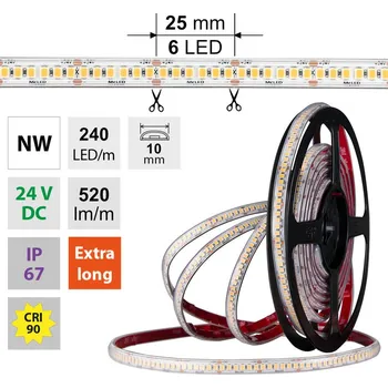 LED páska LED pásek SMD2835 NW, 240LED/m, 6W/m, DC 24V, 520lm/m, CRI90, IP67, 10mm, 50m