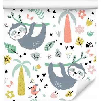 Fototapeta Tapeta pro děti ZVÍŘATA Leniwci Palmy Listy