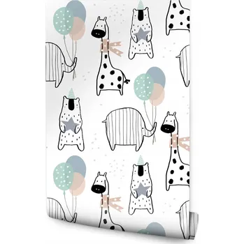 Fototapeta Tapeta pro děti - Slon, Žirafa, Medvídek /189593748