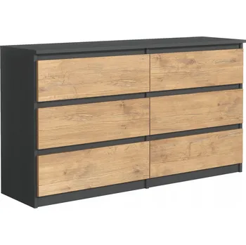 Komoda MODERNÍ KOMODA 140 CM SE 6 ZÁSUVKAMI ANTRACIT ČELA DUB LANCELOT, PROSTORNÁ SKŘÍŇKA