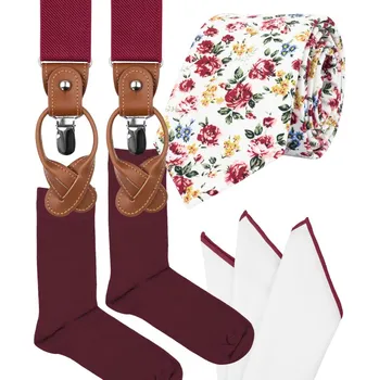 Kravata Bubibubi Vínová sada Carmine s kravatou a kšandami velikost ponožek 43-46
