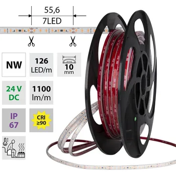LED páska LED pásek SMD2835 NW, 126LED/m, 9,6W/m, DC 24V, 1100lm/m, CRI90, IP67, 105°C, 10mm, 50m