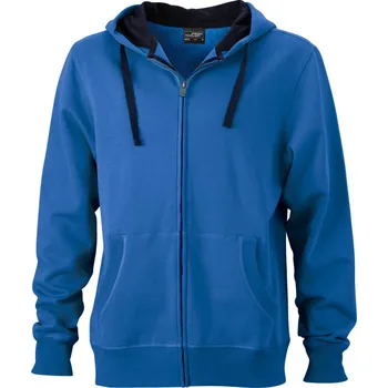 pracovní mikina James & Nicholson Mikina JN 595 s kapucí na zip, těžká, pánská COT020595i9005-cobalt/navy 2XL Cobalt/navy