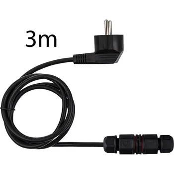 elektrický kabel Přívodní kulatý kabel 3m s úhlovou vidlicí, 3x1mm², černý, vč. kabelové spojky