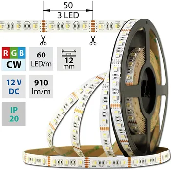 LED páska McLED LED pásek - sada 1 m + Přijímač Nano RGBW, 60 LED/m, RGB+CW, 19,2 W/m, DC 12V, 910 lm/m, CRI80, IP20, 12 mm, vodič 3 m