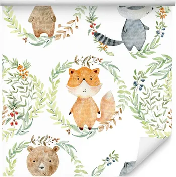 Fototapeta Tapeta DĚTSKÁ lišky medvídci mývalové rostlinky