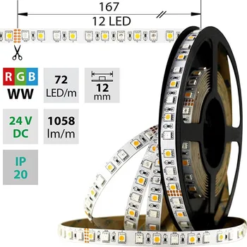 LED páska LED pásek SMD5050 RGB+WW, 72LED/m, 17,2W/m, 1058lm/m, IP20, DC 24V, 12mm, 5m