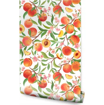 Fototapeta Tapeta Ovoce broskve Listy Květy do Kuchyně