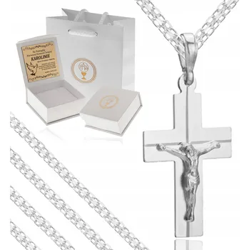 Náhrdelník STŘÍBRNÝ K PRVNÍMU SVATÉMU PŘIJÍMÁNÍ NÁHRDELNÍK + KŘÍŽEK PRO CHLAPCE NA SVATÉ PŘIJÍMÁNÍ 925 + GRAVÍROVÁNÍ