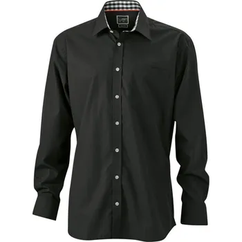 Pánská košile James & Nicholson Košile JN 619, popelínová, dlouhý rukáv COT020619i9605-black/black 2XL Černá/černobílá