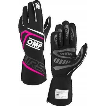 Rukavice Rukavice OMP First '25 s homologací FIA, černo-růžové, vel XL