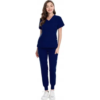 Dámské oblečení DÁMSKÝ ZDRAVOTNICKÝ KOMPLET SCRUB UNIFORM MODEL CURE, TMAVĚ MODRÁ (NAVY BLUE), VELIKOST XS
