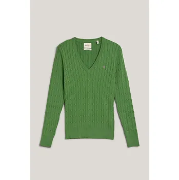 Dámský svetr SVETR GANT STRETCH COTTON CABLE V-NECK DUSTY GREEN