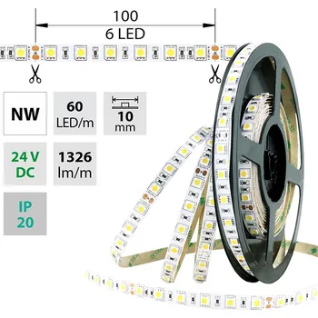 LED páska LED pásek SMD5050 NW, 60LED/m, 14,4W/m, 1296lm/m, IP20, DC 24V, 10mm, 5m