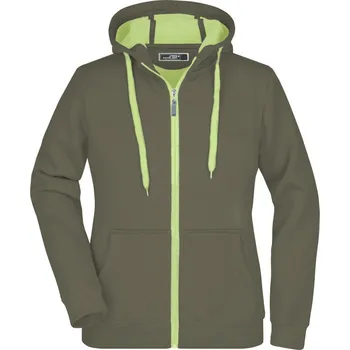 pracovní mikina James & Nicholson Mikina Doubleface JN 354 na zip, dámská COT02035486703-olive/lime L Olivová/zelená