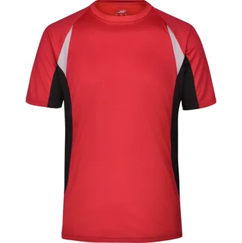 pracovní tričko James & Nicholson Tričko JN 391, běžecké, krátký rukáv, pánské COT02039187613-red/black 3XL Červená/černá