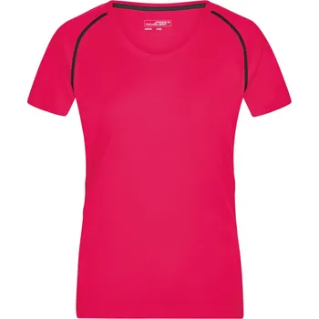 Pracovní oblečení James & Nicholson Tričko JN 495, funkční, krátký rukáv, dámské COT020495r9602-bright pink M Růžová/šedá