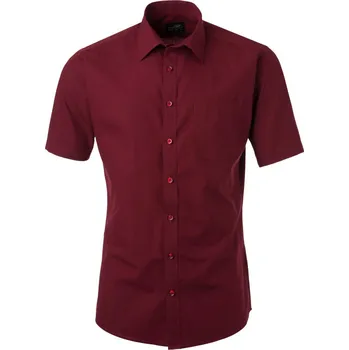 Pánská košile James & Nicholson Košile JN 680, popelínová, krátký rukáv COT02068005403-wine L Vínová
