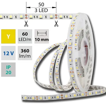 LED páska LED pásek SMD5050 Y, 60LED/m, 14,4W/m, DC 12V, 360lm/m, IP20, 10mm, 5m