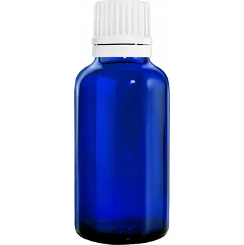 Láhev SKLENĚNÁ LAHVIČKA MODRÁ 30ML S KAPÁTKEM BÍLÁ