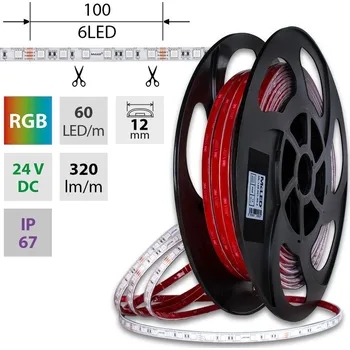 LED páska LED pásek SMD5050 RGB, 60LED/m, 12W/m, DC24V, 320lm/m, IP67, 12mm, 50m
