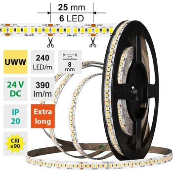 LED páska LED pásek SMD2835 UWW, 240LED/m, 6W/m, DC 24V, 390lm/m, CRI90, IP20, 8mm, 5m