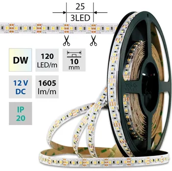 LED páska LED pásek SMD3527 dual white EWW-CW, 120LED/m, 19,2W/m, 1605lm/m, IP20, DC 12V, 10mm, 50m