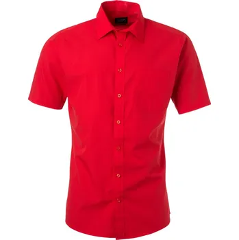 Pánská košile James & Nicholson Košile JN 680, popelínová, krátký rukáv COT02068015314-tomato 4XL Červená tomato