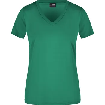 Pracovní oblečení James & Nicholson Tričko JN 735 s výstřihem do V, sportovní, krátký rukáv, dámské COT02073503302-green M Zelená