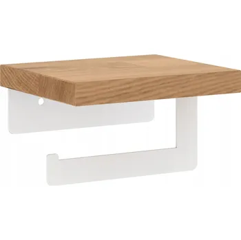 Držák toaletního papíru bílý LOFT kovový s dubovou poličkou W3B-L