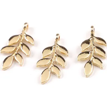 Kovový přívěsek / taháček na zip list 12x24 mm, barva 2 zlatá