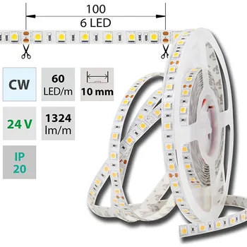 LED páska LED pásek SMD5050 CW, 60LED/m, 14,4W/m, DC 24V, 1515lm/m, IP20, 10mm, 50m