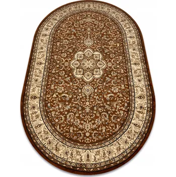 Koberec Klasický tradiční Koberec , rozeta, RÁMEČEK květiny, královský, ovál hnědý, 200x290 cm