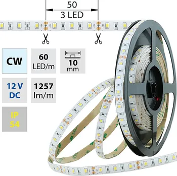 LED páska LED pásek SMD2835 CW, 60LED/m, 14,4W/m, 1257lm/m, IP54, DC 12V, 10mm, 5m